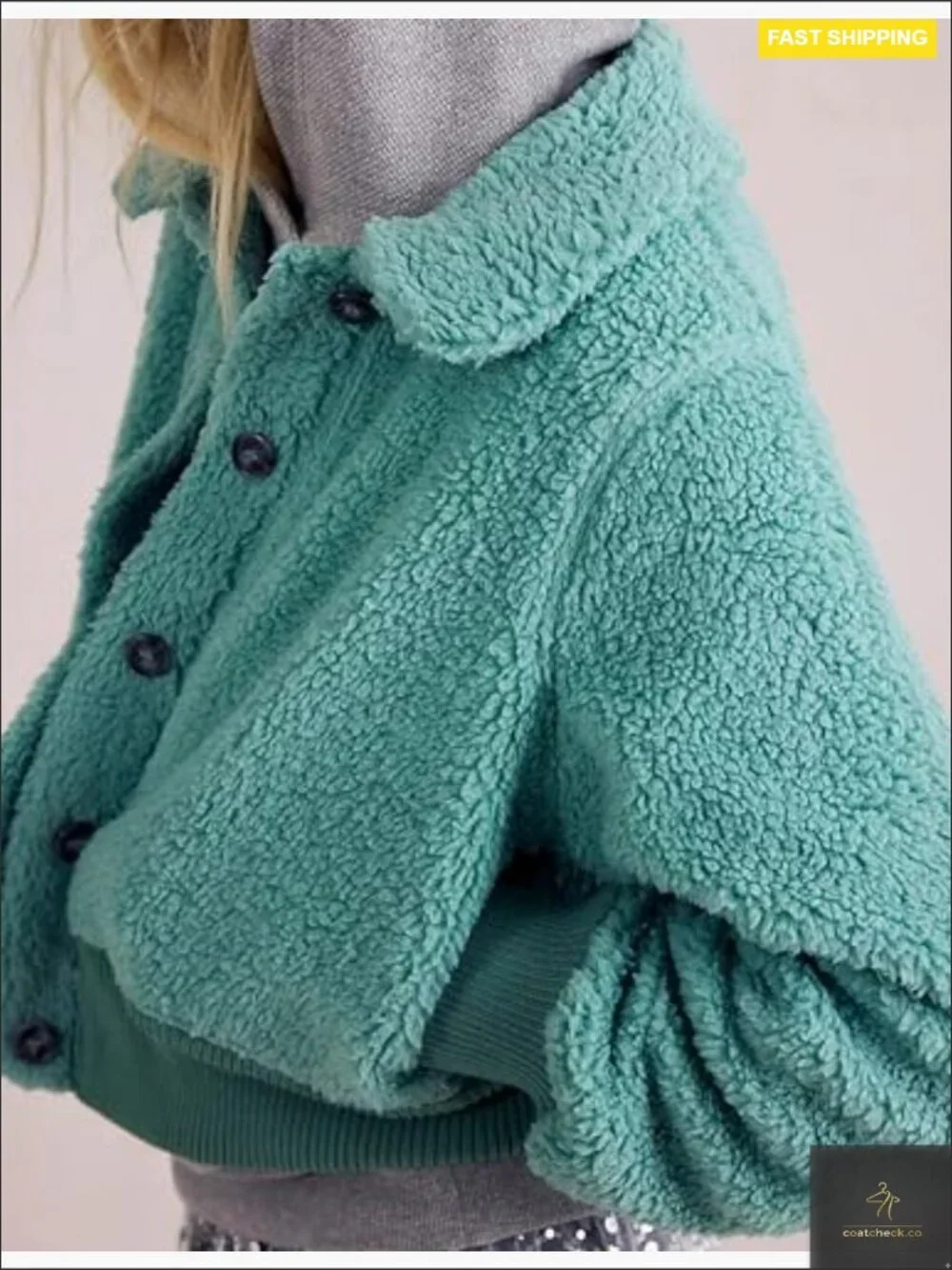 Womens Fleece Jacket Button Up Short Coat Fluffy Winter Outerwear with Pockets
